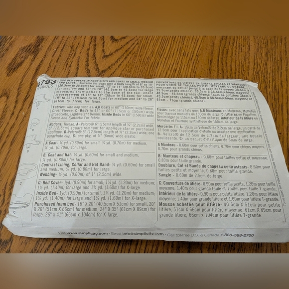 Simplicity 4793 Dummies Sewing Pattern Dog Bed Covers Coats Size A - Picture 3 of 11